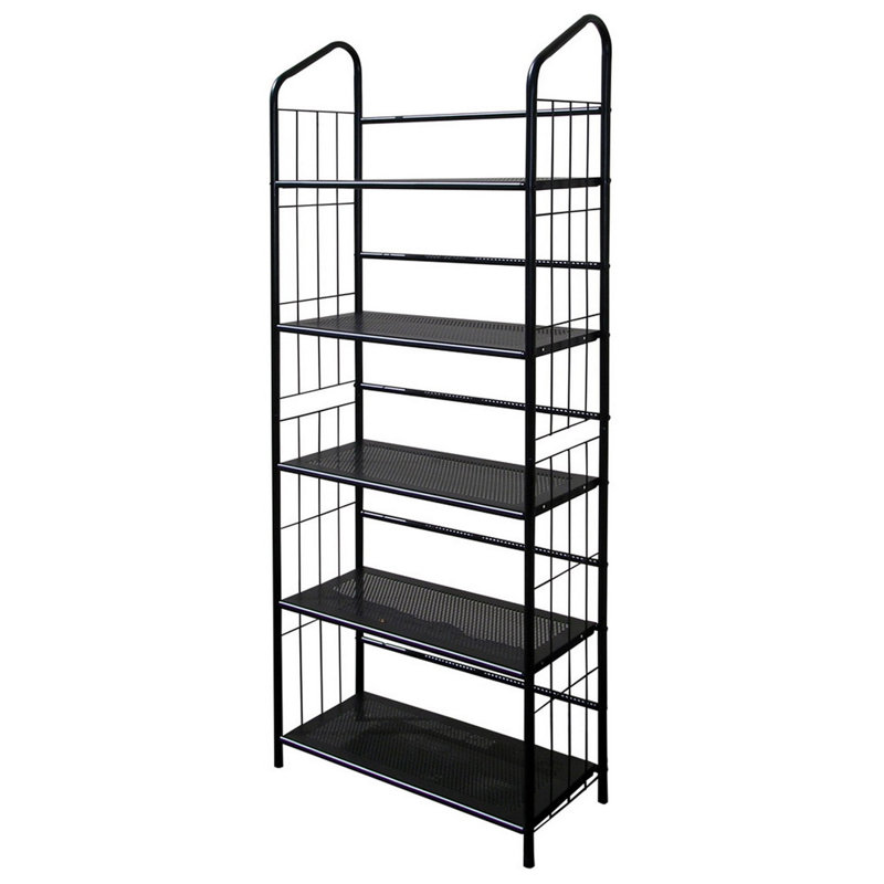 Metal Standing Book Shelf, Black finish, (5 Shelves) 64"H x 26"W x 11"D