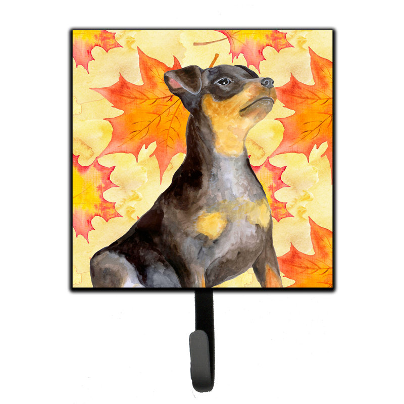 Eliane Metal Wall Organizer with Key Hooks, Miniature Pinscher, Orange/Yellow/Black