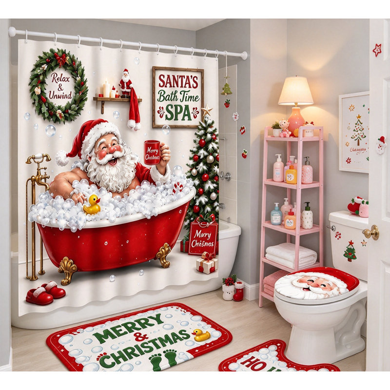 Ensemble de rideau de douche Christmas, rideau de douche Holiday Decor avec crochets