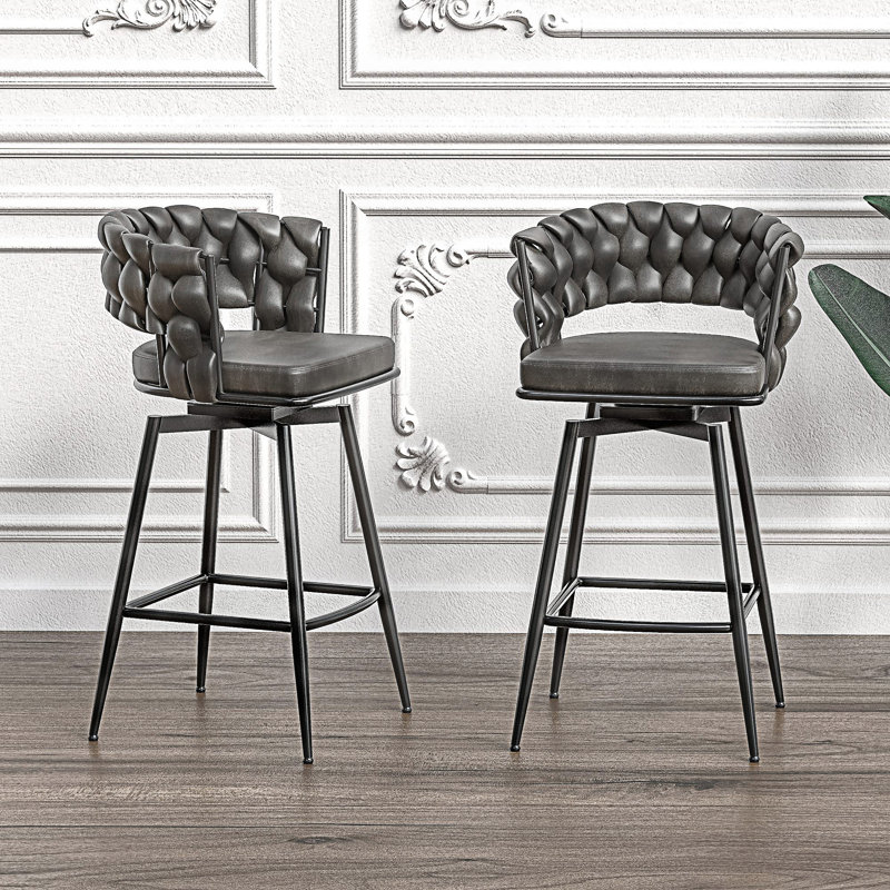 Set Of 2 Bar Stool, Luxurious Bar Stool Set, Brown Seat/Black Frame