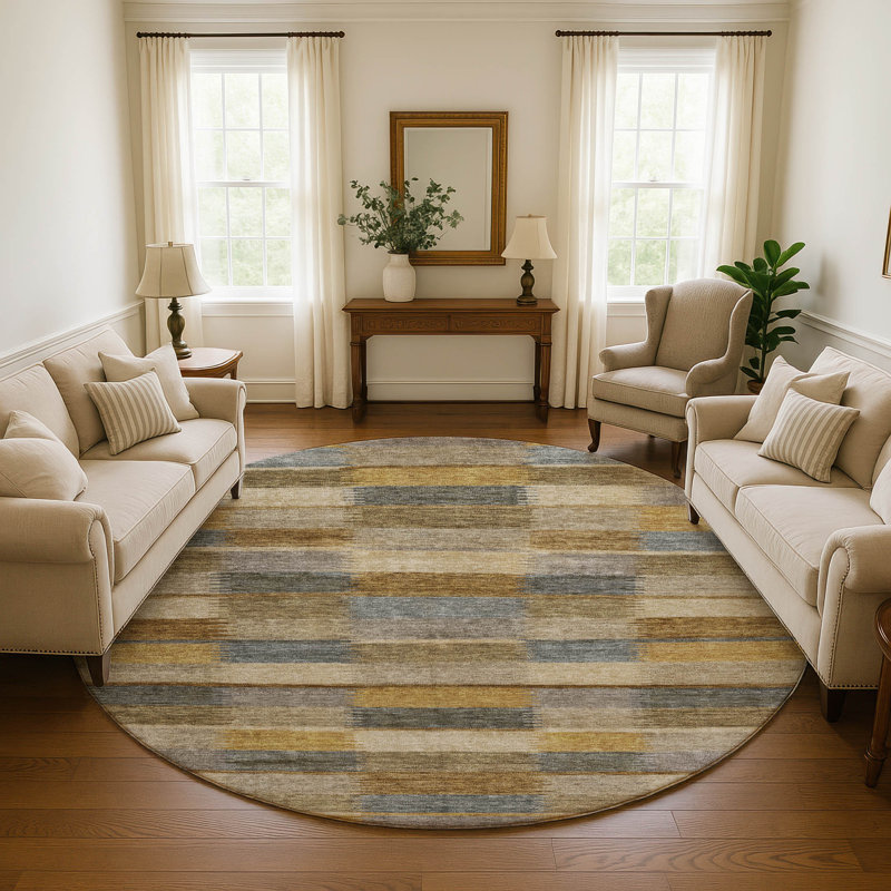 Premium Machine Washable Marasco AMF1628 Stripes Rug, Round 8'
