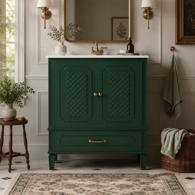 Meuble-lavabo vintage de 76 cm avec lavabo, rangement multifonctionnel, portes à fermeture douce et construction durable pour une décoration intérieure élégante