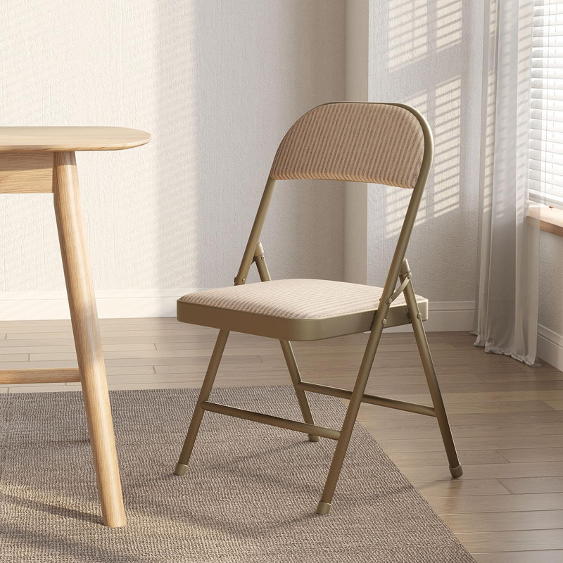 Oatmeal Stripe Fabric Folding Chairs with Cushions, Set of 4