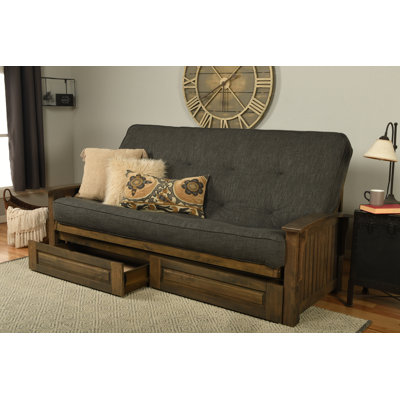 Stratford Queen 89" Wide Loose Back Futon and Mattress with Storage