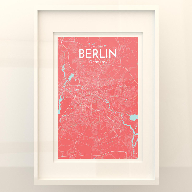 Berlin City Map in Maritime 1 Piece Wall Art, 27.6cm H x 19.7cm W x 0.05cm D