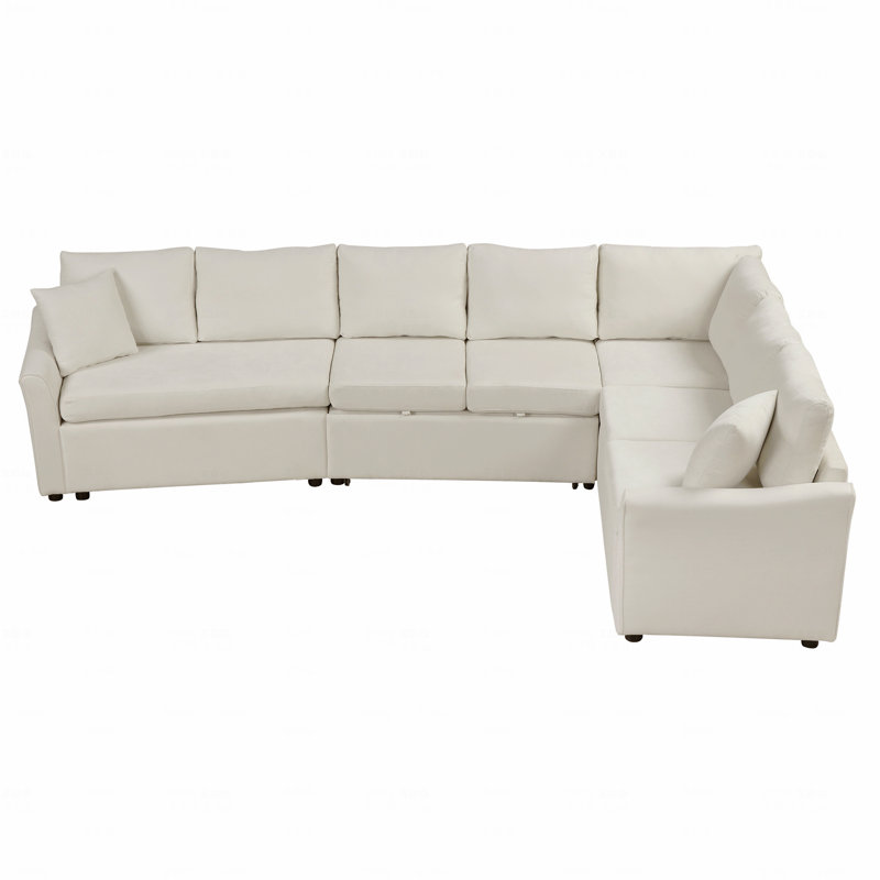 Sleeper, 124.8"L-Shaped Sofa Convertible Sofa Bed Pull Out Sofa  With Two Back Throw Pillows, Two Usb Ports And Two Power Sockets