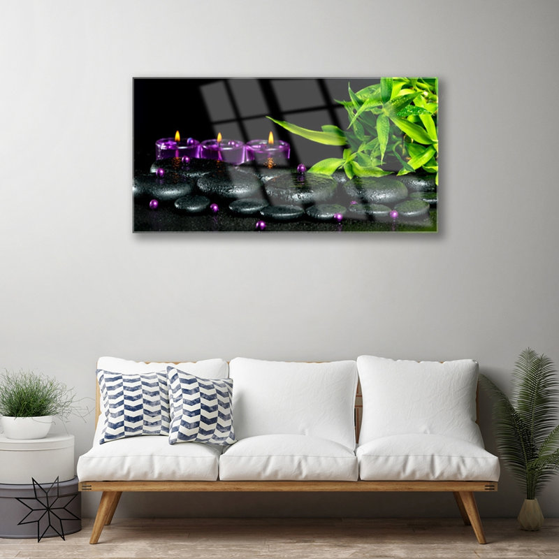 Candle Stones Leaves - Unframed Photograph on Glass