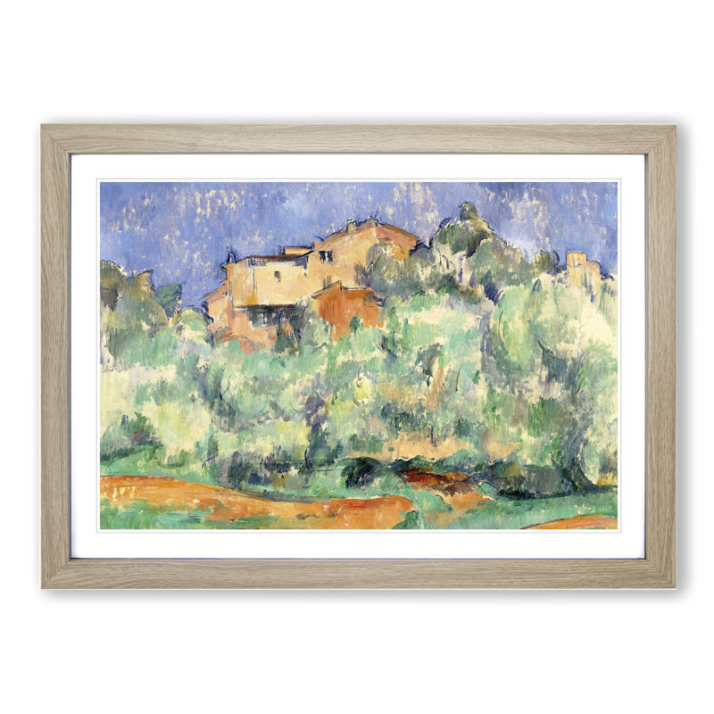 The Farm of Bellevue by Paul Cezanne - Picture Frame Painting, 48cm H x 65cm W x 2cm D, Oak