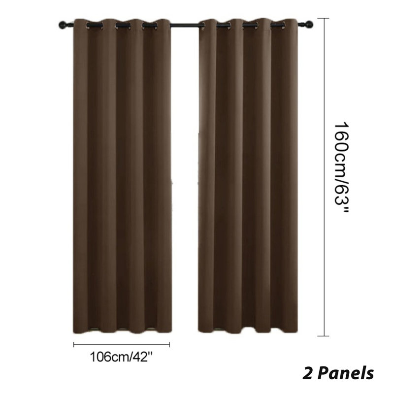 Dark Coffee Blackout Curtains For Bedroom Set Of 2 Curtain Panels - Thermal Insulated Room Darkening Curtains,