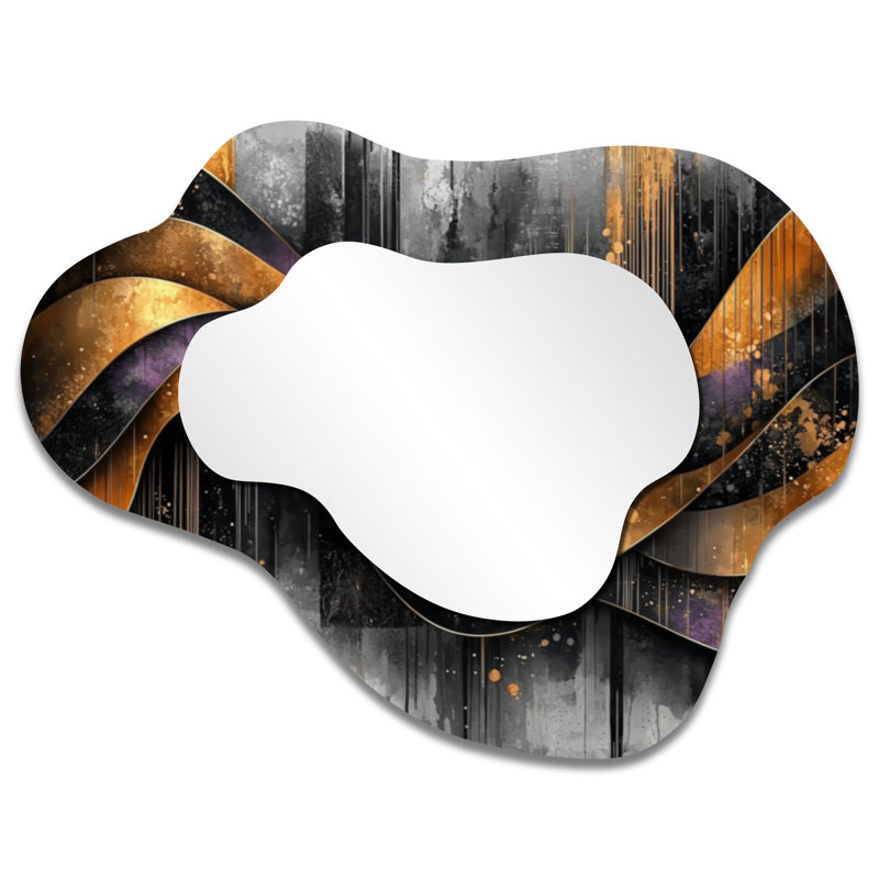 Geometric Dark Fractal In Motion I - Fractals Asymmetrical Wall Mirror, Modern Vanity Mirror, Printed on Metal, 27" x 35"