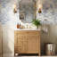 Meuble-lavabo moderne en bois massif cannelé de 30 po avec lavabo en céramique à 3 trous, supports de rangement à deux portes, bois naturel