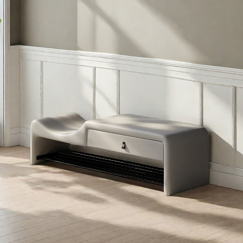 39.4in Shoe Storage Bench, Light Gray