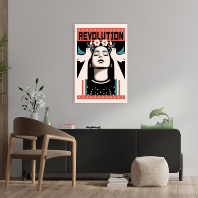 Revolutionary Peace Woman Elegant Modern Peaceful Bird Flower Portrait Wall Art Print 1 Piece Wrapped Canvas Wall Art