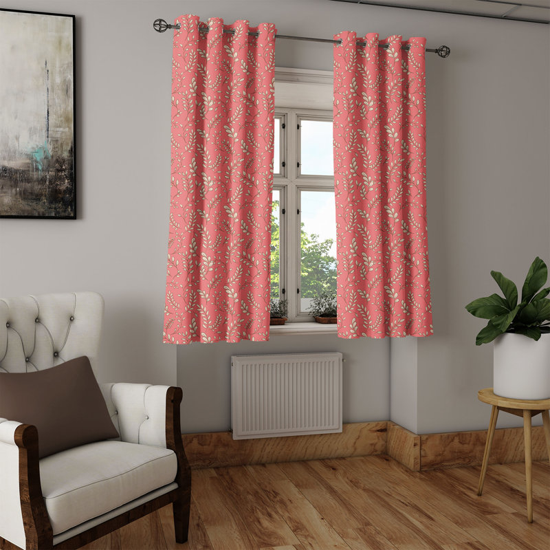 Dakota Fields Coral Grommet Curtain Decorative 2-Panel Window Drapes, 50", Coral Peach Black, 50" W x 63" L