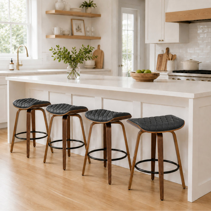 Tabourets de bar pivotants en similicuir Gerald, Noir, Tabouret de comptoir (siège d'une hauteur de 25,3