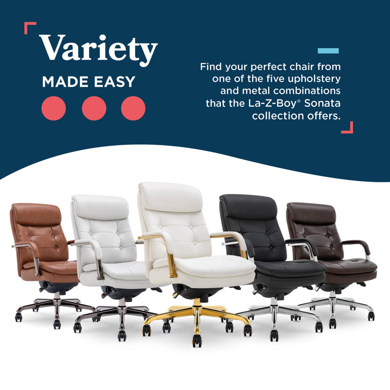 Sonata Leather Swivel Executive Office Chair, White, Gold