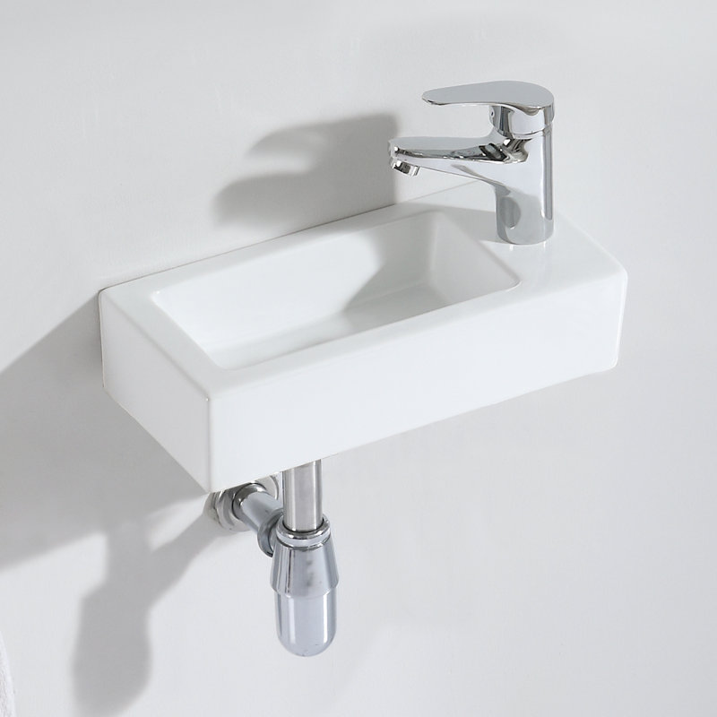 Turner 370mm x 185mm White Vitreous China Rectangular Wall Hung Bathroom Sink Basin with Tap Hole