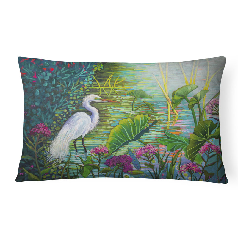 Outdoor Throw Pillow, Testing the Waters Heron