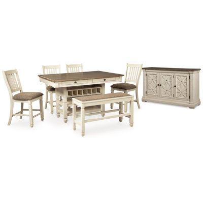 Bolanburg Counter Height Dining Table, 4 Barstools, Bench and Server