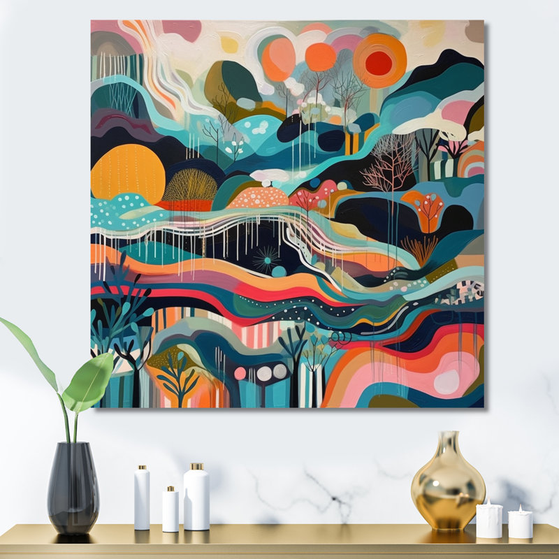 «Blue Green Minimalims Explosion - Abstract Landscape», art mural, H 36 po x l 36 po x P 1,5 po, Toile tendue