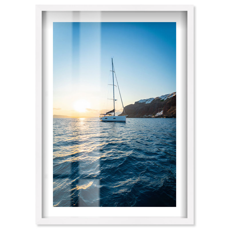 Voilier au coucher du soleil, H 55 po x l 37 po, Blanc