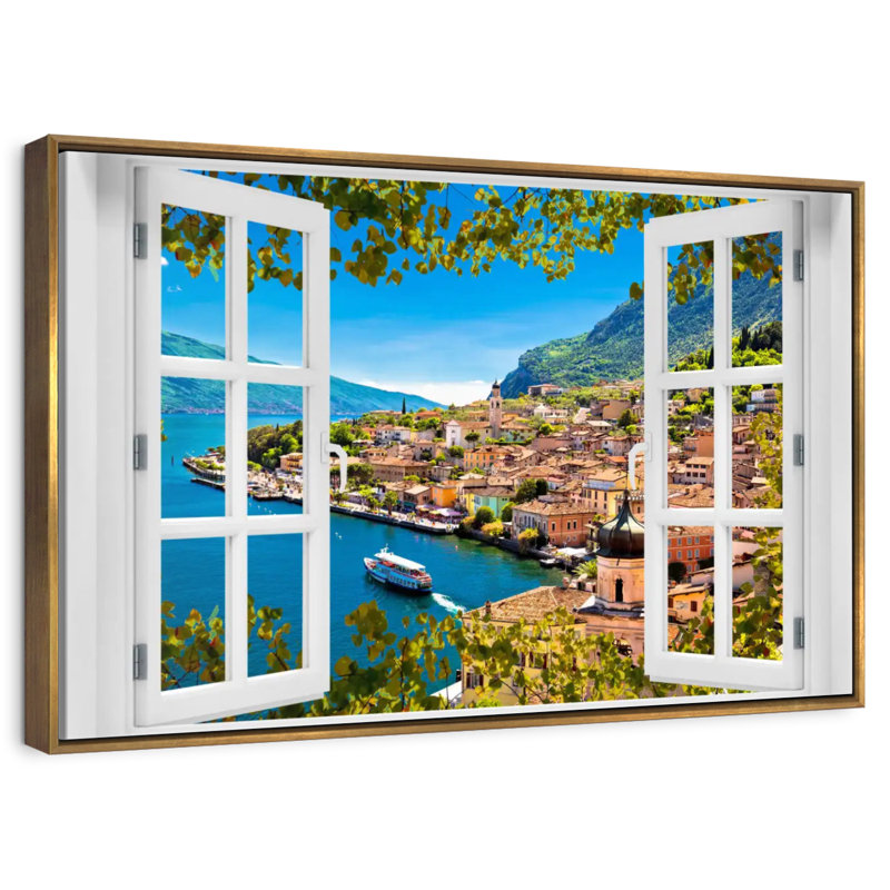 Fenêtre sur Limone Sul Garda, Cadre flottant doré, 37 po x 25 po