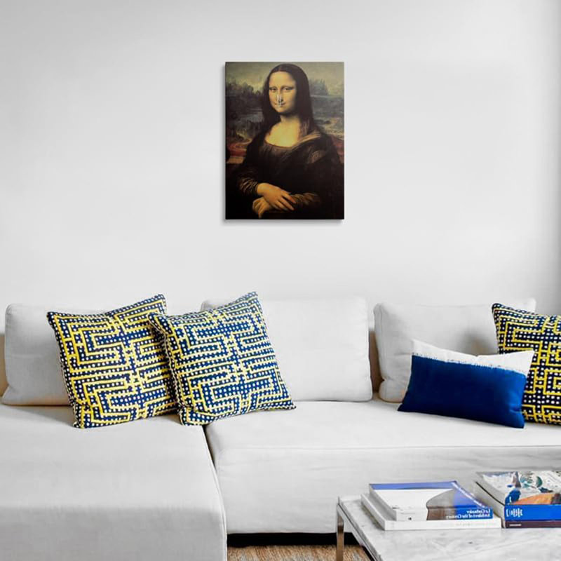Funny Mona Lisa Canvas Wall Art Holding Her Nose with Clothespin Novelty Bathroom Wall Decor Framed Print Parody Stinky Joke Poster Artwork for Toilet Powder Room 12x16 Inches