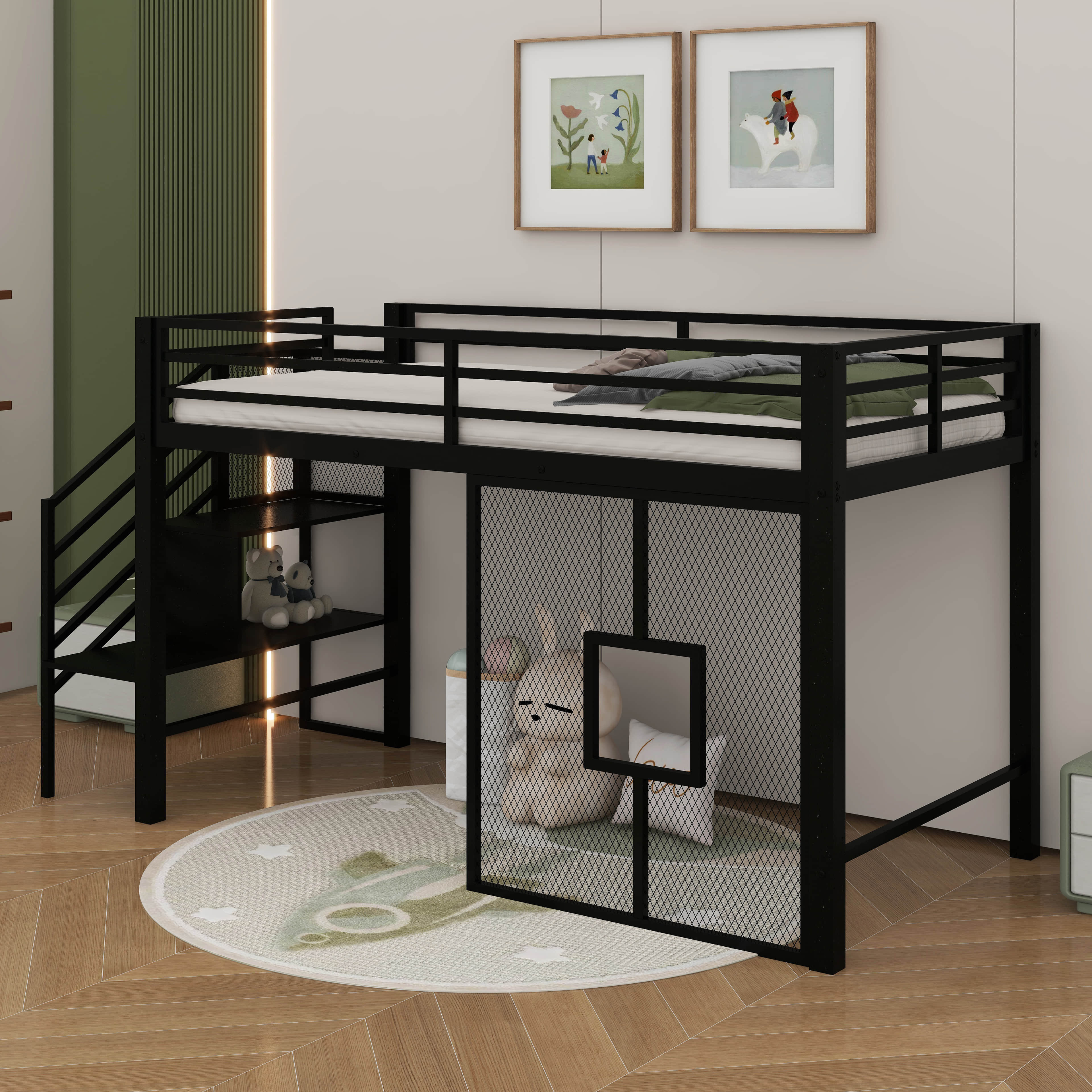 Isabelle & Max™ Twin Size Metal Low Loft Bed With Storage Staircase ...