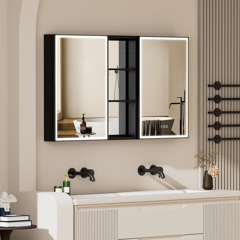 Armoire à miroir murale encastrée ou à fixation murale H 30 po Wailyn avec armoire latérale noire Wailyn