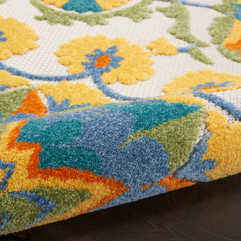 Adalia Floral Green/Yellow/Blue Indoor/Outdoor Area Rug, Rectangle 2' x 6'