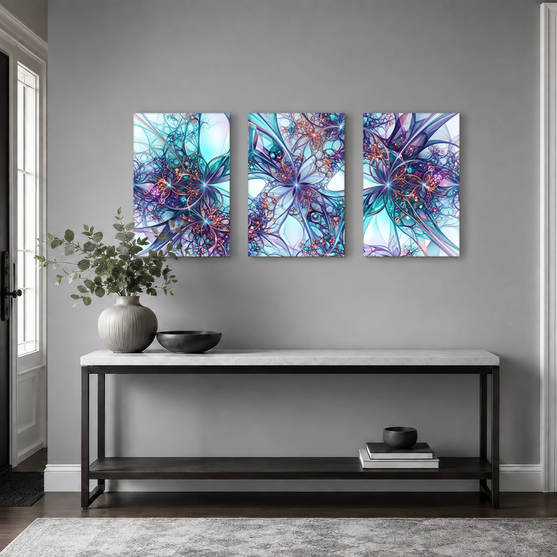 Ensemble de 3 toiles bleu sarcelle et mauve, 24"H x 16"W x 3pcs