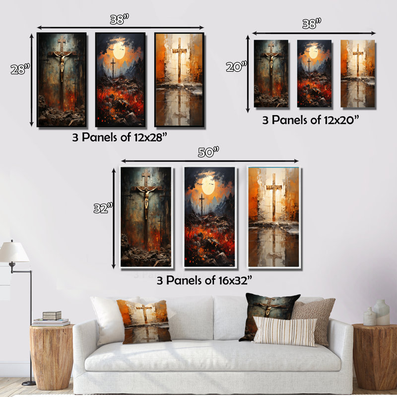 «Christianity Crucifixion Darkness The», 3 pièces, Encadré naturel, H 32 po x l 48 po