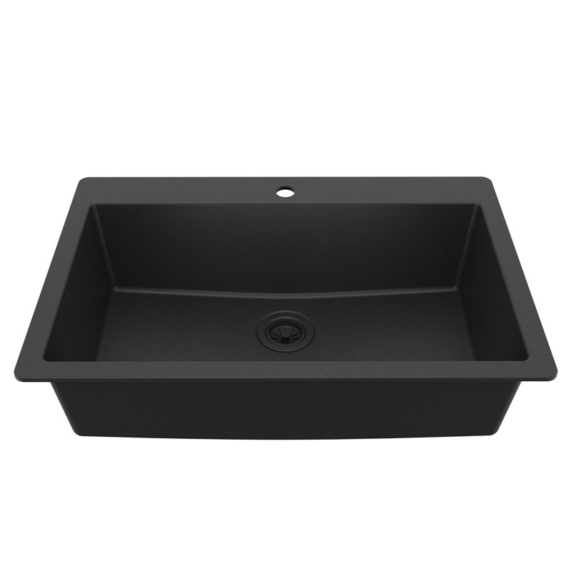 Karran Quartz 33'' X 22'' Large Single Bowl Drop-in Kitchen Sink, Black