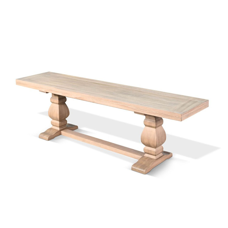 Anna Dining Bench, 60 Inch, Double Pedestal, Wheat Brown Solid Wood