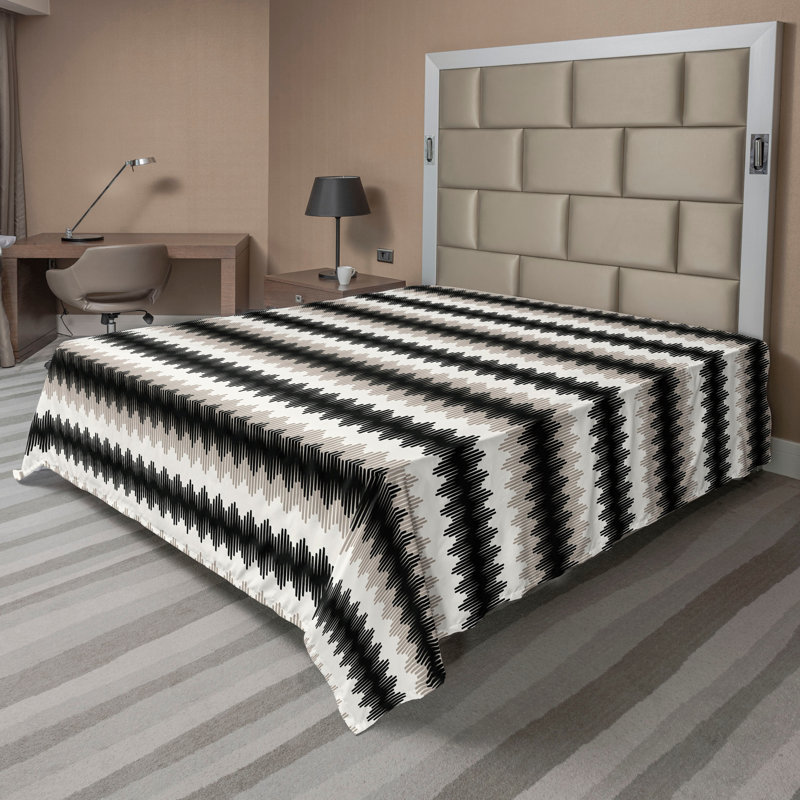 Drap plat Ambesonne, Drap plat de taille très grand, Noix de coco, noir cendré / rayé