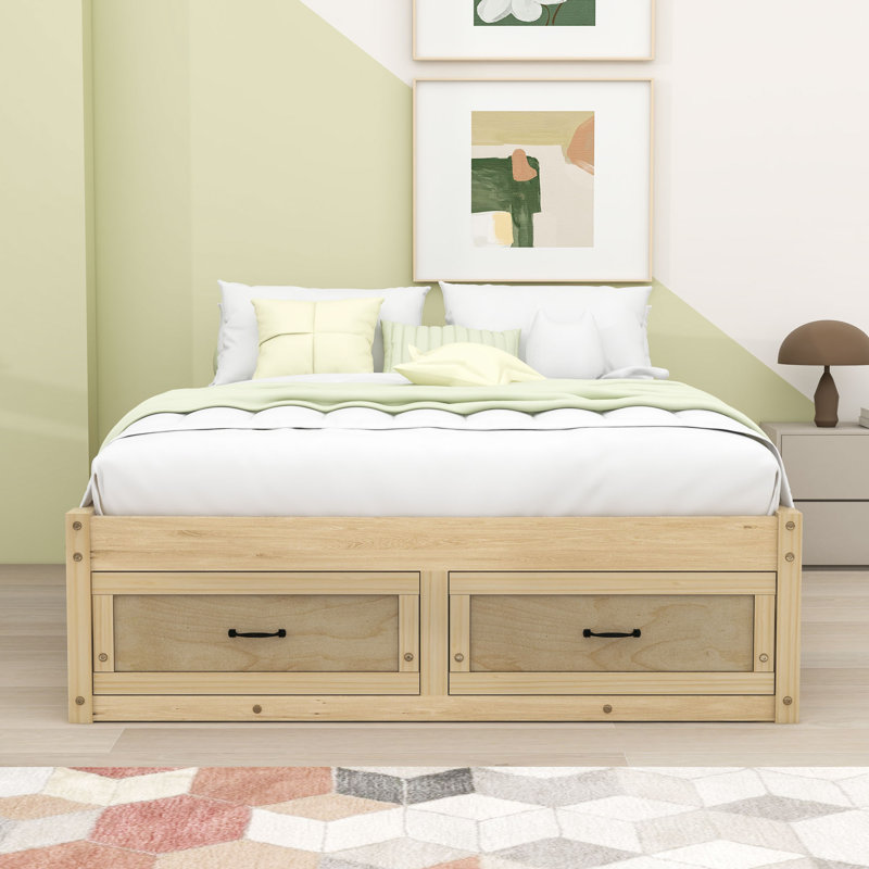 Lit plateforme avec 6 tiroirs, Naturel antique, Grand