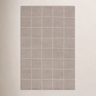 Beige Hand-Tufted Geometric Wool Rug