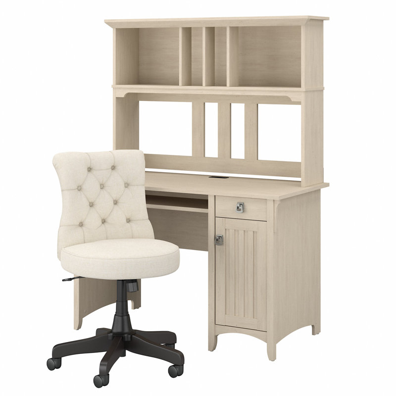 Ensemble de bureau réversible avec huche et chaise Khadesha, Blanc antique