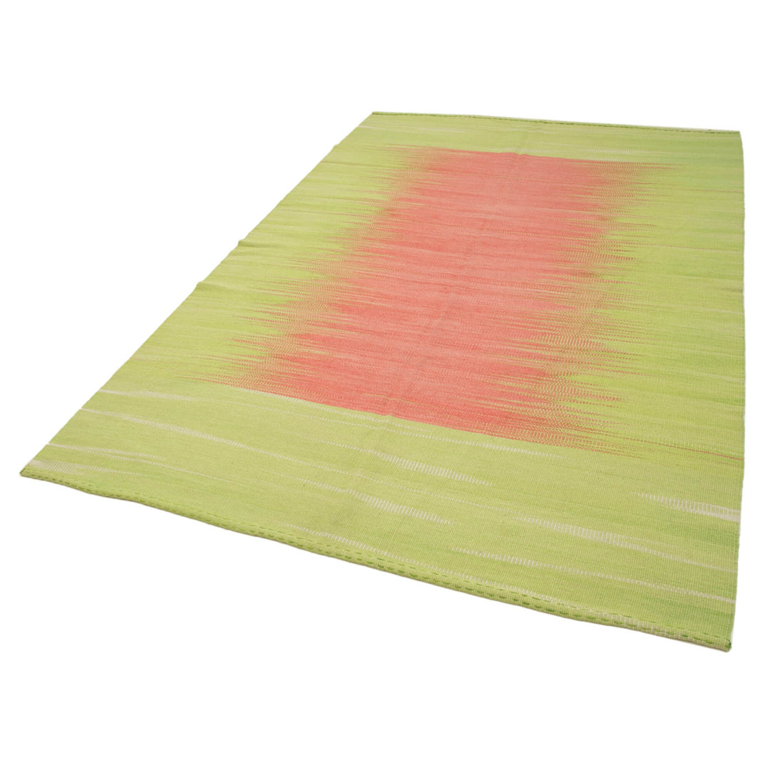 Degrade Kilim Green Striped Wool Handmade Area Rug