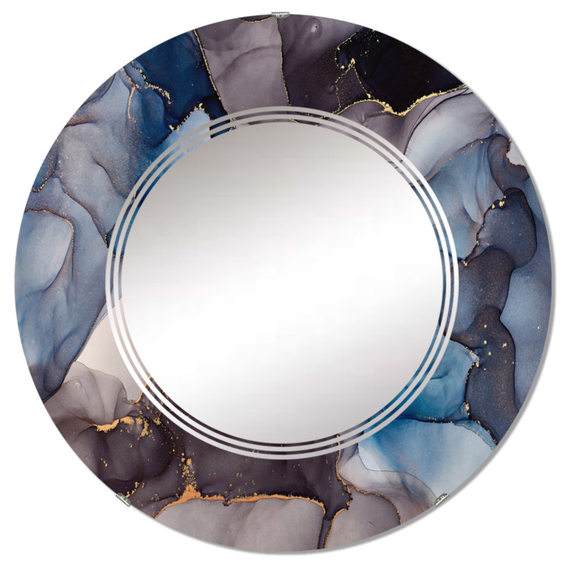 Gris et bleu, art abstrait fluide de luxe - miroir mural moderne, 24 po x 24 po