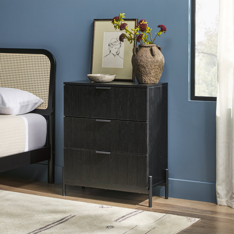 Asho Reeded 3-Drawer Dresser, Black