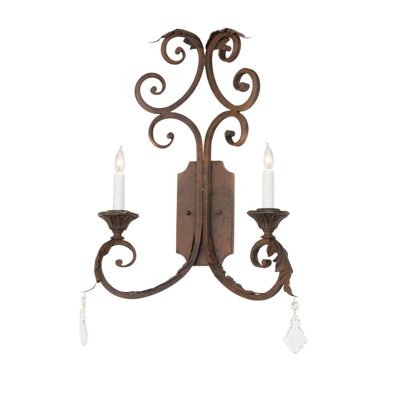 2 - Light Candle Wall Light, Distressed Chestnut