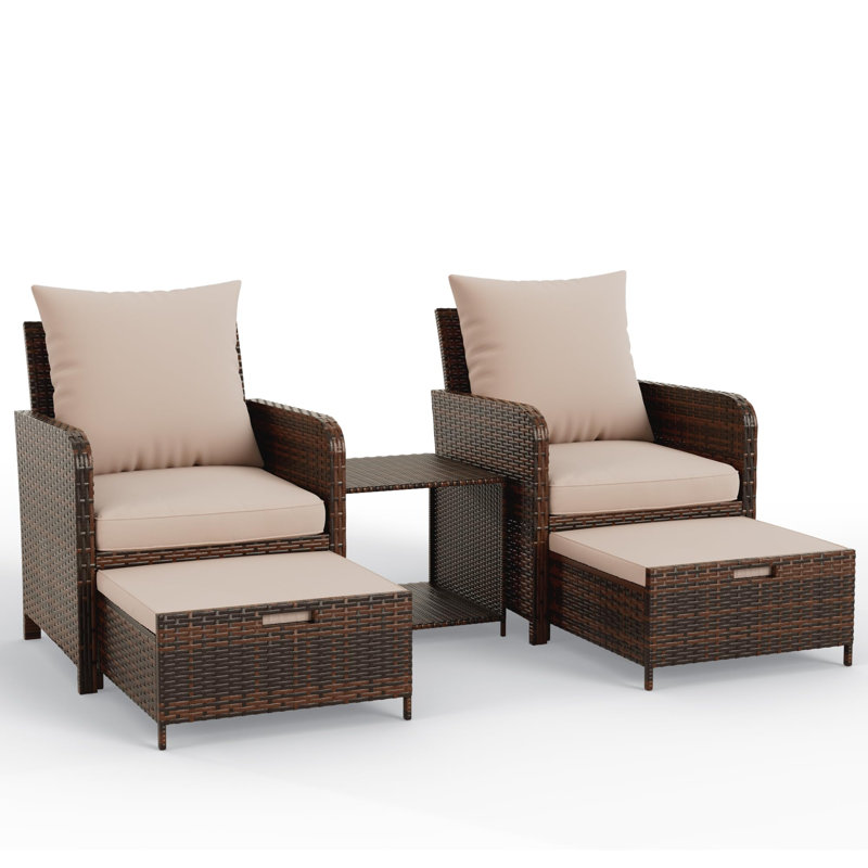 Ensemble de meubles de patio en osier 5 pièces avec table d'appoint, fauteuil d'extérieur avec repose-pieds