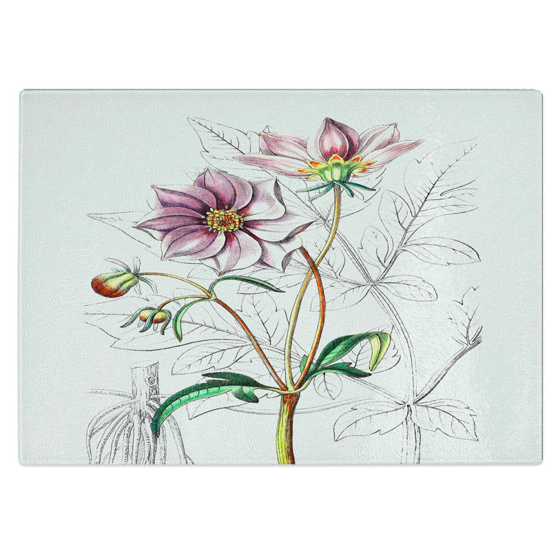 Tempered Glass Dahlia Flowers Chopping Board, 28.5 cm W x 20 cm L