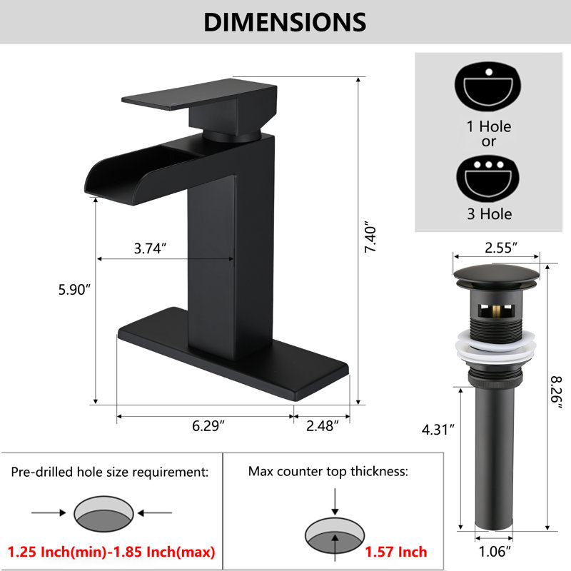 Single-Hole Single-handle Bathroom Faucet with Drain Assembly, Matte Black