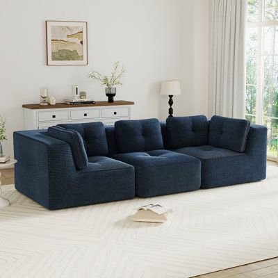 Canapé modulaire moderne pour le salon, tissu en velours côtelé surdimensionné à 3 places avec siège profond, passepoil perlé, conception capitonnée, sans assemblage, conception antidérapante