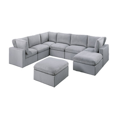 8pc Modular Sectional Set Corduroy Upholstery Couch 3x Corner wedge 3x Armless Chairs 2x Ottomans Living Room Furniture