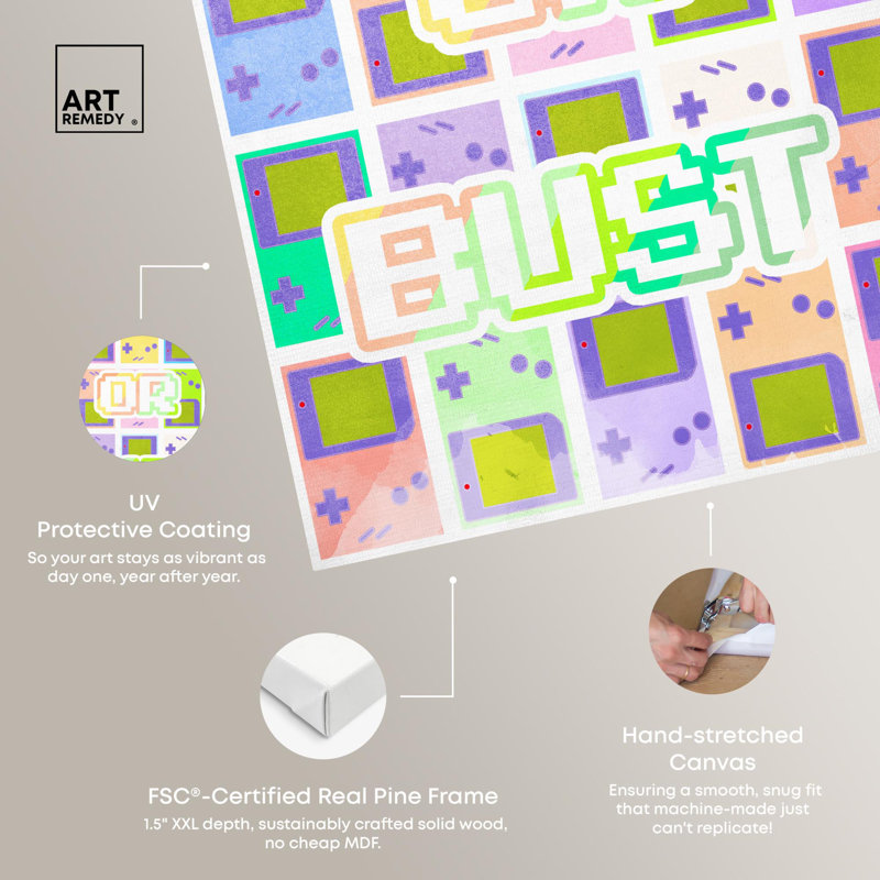 Retro Pastel Gamer Art Canvas Print, 24" x 16"