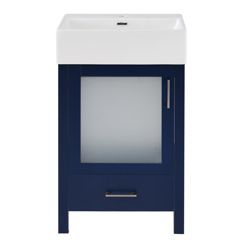 Meuble-lavabo de 20 pouces avec lavabo en céramique et beaucoup de rangement - idéal pour les petites salles de bain, Bleu