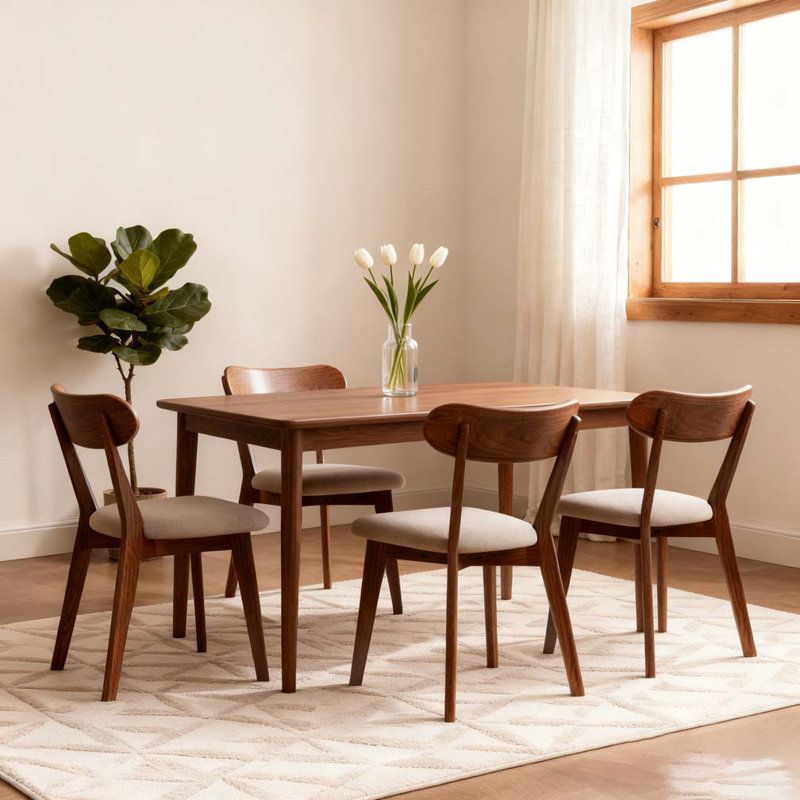 Dining Chair  4 pcs, Dark Gray, Walnut
